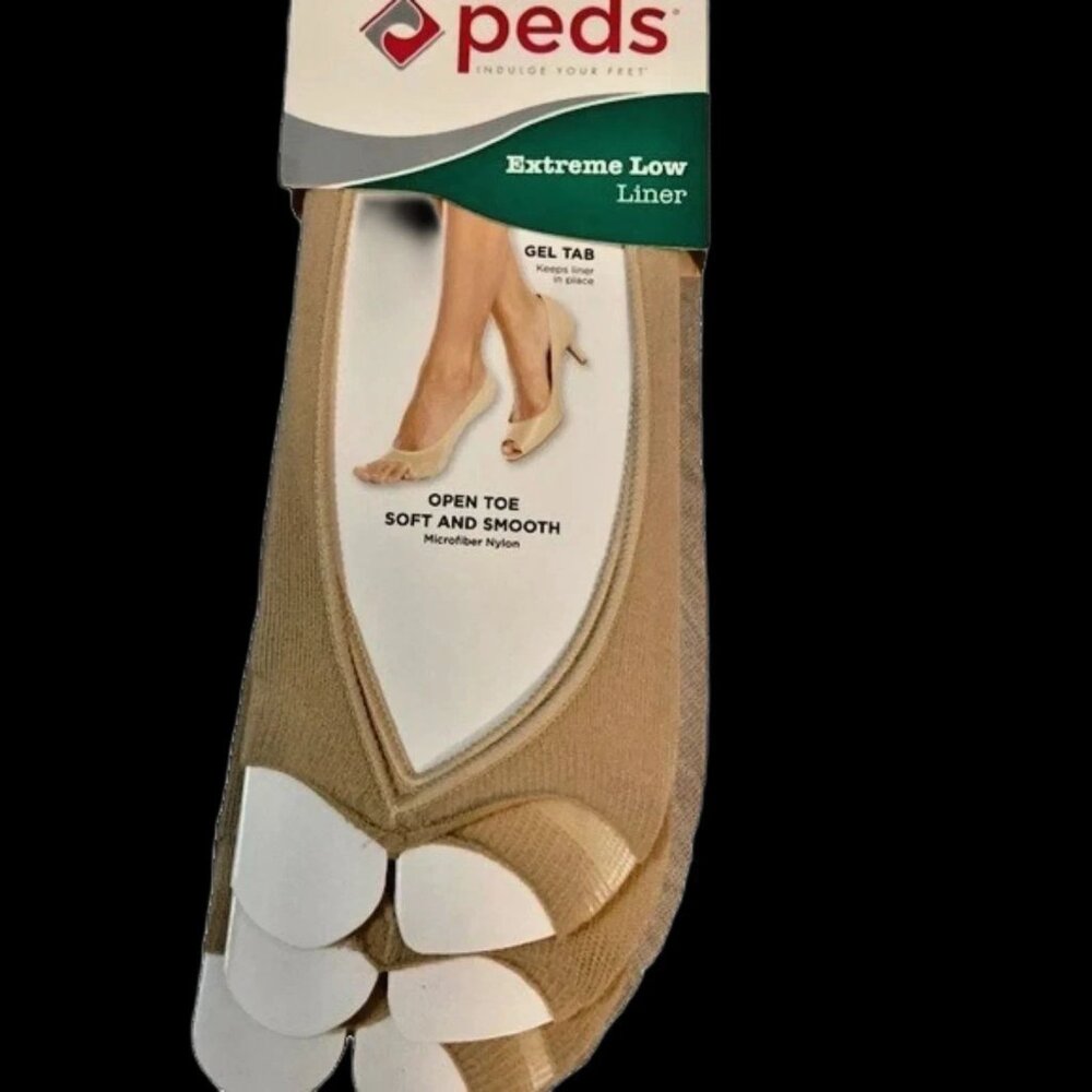 PEDS EXTREME Women's Low Liner OPEN TOE Nude Nylons 3 PAIRS SIZE 8-12 NEW